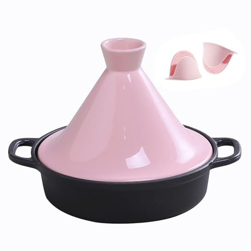 Olla para cocinar tajine de Hierro Fundido esmaltado marroquí, Olla para tajine, Olla de cocción Lenta de inducción, Cacerola de cocción Lenta (Color: Rosa)