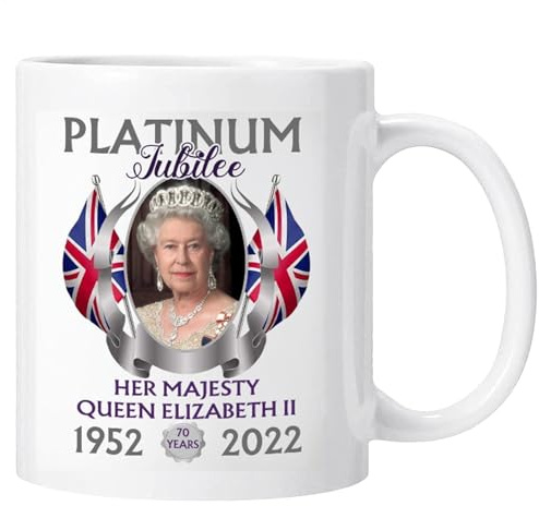 Queen Elizabeth Kaffeetasse – 350 ml Gedenkgeschenk Königin von Großbritannien Keramik-Teetasse | 1952–2022 Platin-Jubiläums-Souvenir, Andenken Geschenk für Weihnachten, Thanksgiving