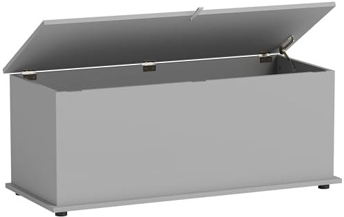 HOMCOM 113L Storage Chest, Storage Box with Flip-Top Lid and 2 Safety Hinges, Storage Trunk for Living Room, Entryway, 100 x 40 x 40 cm, Grey