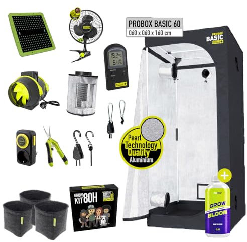 Garden Highpro - Growbox Komplettset Anbau Set mit LED Vollspektrum Grow Lampe Dimmbar, 60x60x160 cm, mit Ventilator, Abluft Aktivkohlefilter, Growzelt Anzucht Gewächshaus, Grow Tent Complete Set