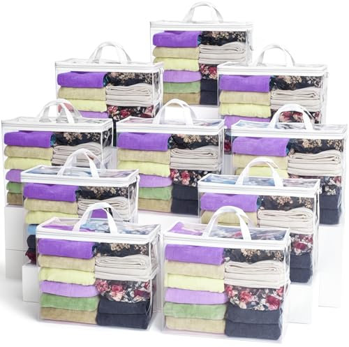 Clear Zippered Storage Bag Foldable Storage Bag, 22L Clear Storage Bags for Clothes, and Blanket Storage Bags for Bedding, CDs, Blankets, Comforters, Clothing & Toys (White, 10-pack)