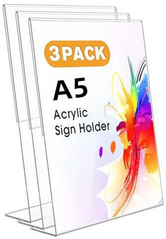 Ourui A5 Tischaufsteller/Aufsteller, 3 Stück Acryl Schilderhalter L-Ständer für Cafés, Restaurants, Ausstellungen, Büros, Werbeaktionen