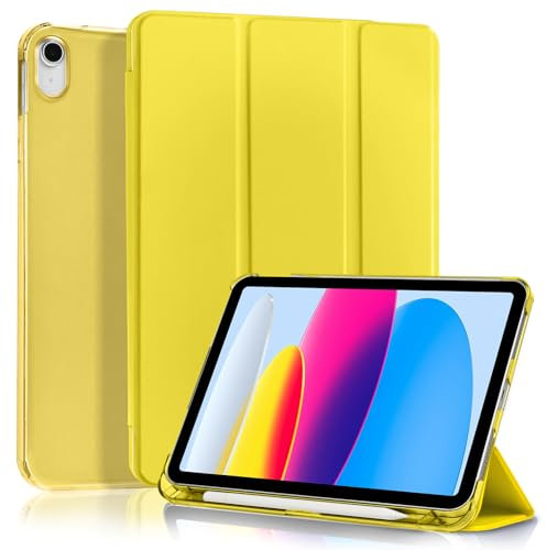 4UBonLife Cover Per iPad (A16) 11a Generazione 11 Pollici 2025, iPad 10a Generazione10,9 2022 con Portapenna, Custodia Protettiva Sottile con Retro Rigido Traslucido Guscio Case, Giallo