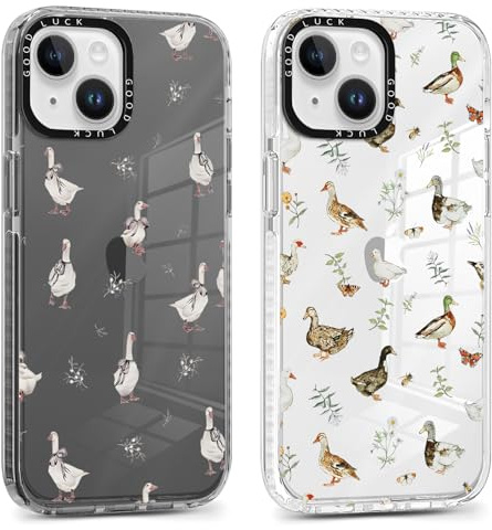 Foonary 2 Pack Transparent Cute Duck Print Phone Case for iPhone 13 Mini 5.4,Soft Silicone with Design Aesthetics Clear Pattern Cases,Shockproof Bumper Protector Cover,Girls Women for iPhone 13 Mini