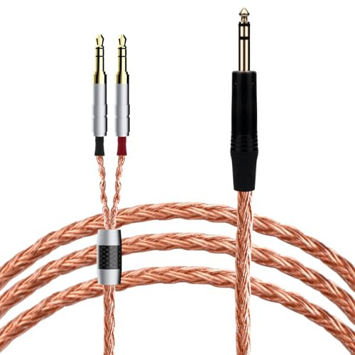 Monosaudio High End Kopfhörer Upgrade Kabel 1/4 6.3mm Audio Stecker to (Dual) 3.5mm PTFE Isolierung 1,5m HiFi Ersatzkabel mit 16Adern Twist OCC Kupfer Leiter für HE4XX, HE560, HE400SE, HE-350, HE1000