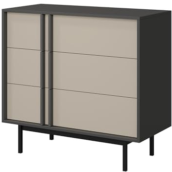 Mirjan24 Schubladenkommode Agova 3S WK08 - Kommode mit 3 Schubladen, Highboard, Sideboard, Mehrzweckschrank, Wohnzimmerschrank (Anthrazit/Hellbeige)