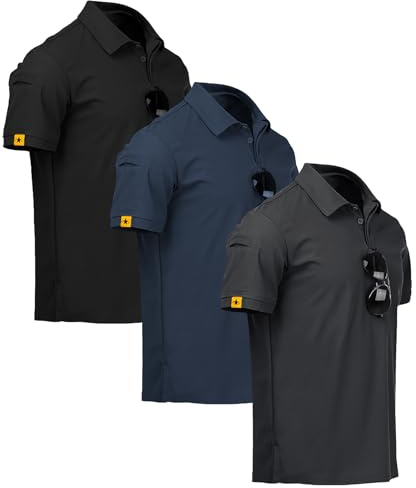 ZITY 3 Pack Polo Uomo Manica Corta Tshirt Traspirante ad Asciugatura Rapida Uomo Polo Estiva Camicia Sportiva Casual Camicia da Golf Regular Fit