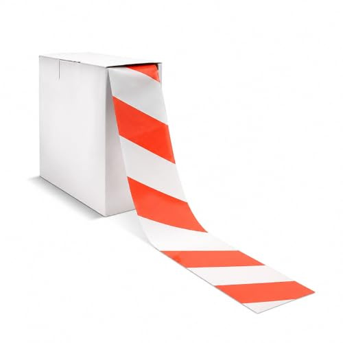 blizz-z Profi-Absperrband rot-weiß gestreift - L:500 m x B:75 mm - 1 Stück | PE-Flatterband (nicht klebend) in Abrollkarton - für Baustellenabsperrungen, Gefahrenbereiche, Veranstaltungen, Events