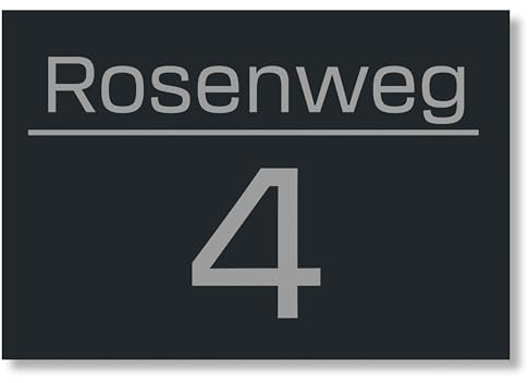 Grafner Hausnummernschild aus Aluminium, anthrazit RAL7016, Hausnummer mit Gravur, Straßenname, Name und Hausnummer nach Wunsch, wetterfest und UV-beständig, Türschild, Größe 250 x 175 mm