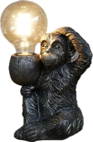 Decorative Monkey Light, Black Resin Ornament, Battery-Operated Lamp