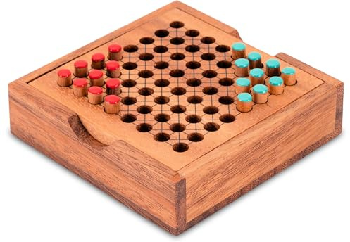 LOGOPLAY Halma Reisespiel – klassisches Strategiespiel im Mini-Holzkasten für 2 Spieler Grün Rot
