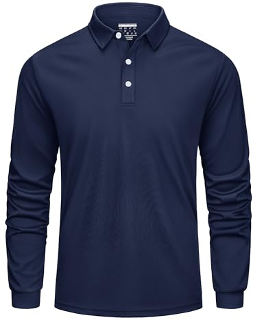 Cavva Poloshirt Herren Langarm Golf Polo Schnelltrocknend Tennis Shirt | Polyester,Sport,Langarm,Regular Fit,Atmungsaktives,Golf,Leichte,Mit knopfleiste,Freizeit,Funktions,Button down,Tennis
