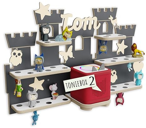 Holzura Toniebox 2 Regal Burg – Wandregal zur Tonie Aufbewahrung, Kinderregal für Toniebox 2 & Tonie Figuren, Wandregal Musikbox Kinderzimmer