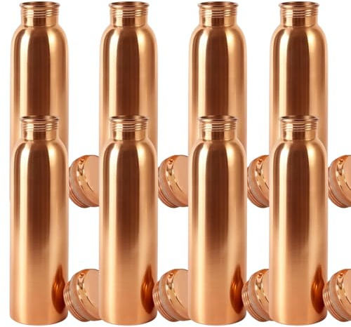 HAZDEAL Copper Water Bottle 1 Liter – Leakproof Ayurvedic Tamba Bottle for Drinking Water, BPA-Free Copper Vessel for Health Benefits, Joint-Free Durable Bottle for Home, Office & Gym (Set of 8)