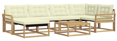 vidaXL Outdoor-Sofagarnitur 7 pcs Weiß und Creme 79 x 79 x 37 cm, Modernes Garten-Sofa-Set, langlebige Loungemöbel, stylische Terrassensitze, wetterfeste Schaumkissen, Akazienrahmen