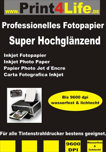 Premium 50 Blatt SUPER Hochglänzendes Fotopapier DIN A4 265g /m² ; Professionelle Ausdrucke mit brillianter Farbwiedergabe NUR für Tintenstrahldrucker Inkjet