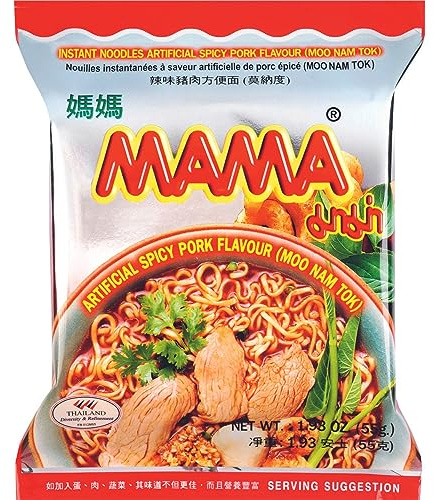 MAMA - Instant Nudeln Moo Nam Tok (1 X 55 Gram) | Würzig-scharfe Schweinefleisch-Note, Nr. 1 Nudelmarke aus Thailand – in Minuten fertig