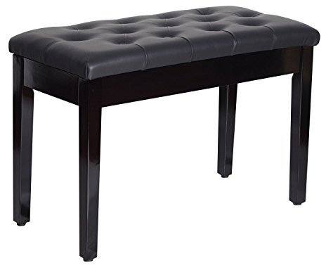 HOMCOM Banco de Piano con Almacenamiento, Banqueta de Piano con Asiento de Cuero Sintético, Patas de Madera, Carga Máxima 200 kg, 76x36x50 cm, Negro