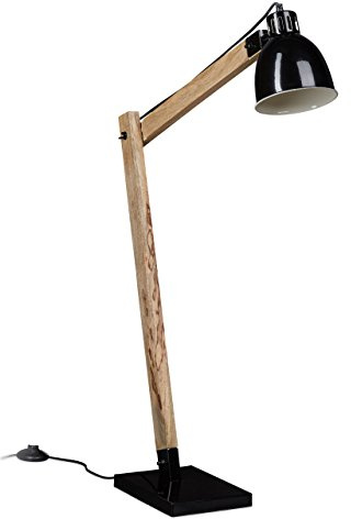 Relaxdays Stehlampe Skandinavisch, Vintage Design, max. 111 cm hoch, Holzlook, Deckenfluter, schlichtes Design, schwarz