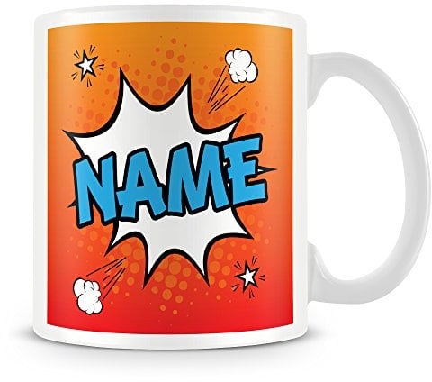 MUGGZ Personalised Comic Style Name Mug – Orange – Add Custom Name