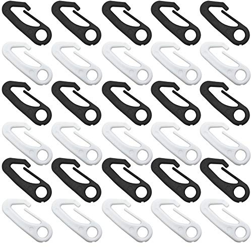 30 clips de nailon para poste de bandera, FineGood con mosquetón, accesorio para gancho de bandera, color negro, blanco