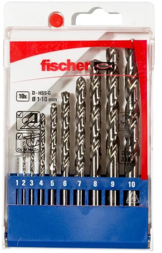 fischer Metallbohrer Set, 1 - 10 mm Durchmesser, Aufsätze für Bohrmaschinen, Bohrerset mit verschiedenen Größen, Werkzeug zum Bohren in Metall & Buntmetall, 10er Pack
