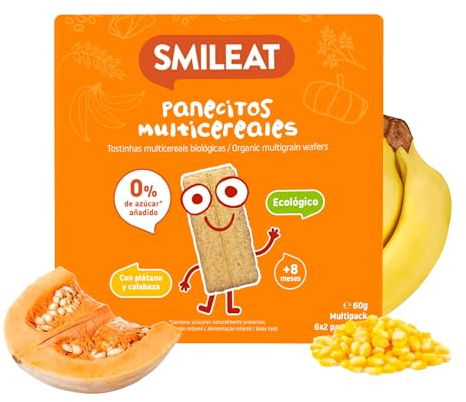 Smileat - Panecitos Multicereales - Snack para Peques +8 Meses - Ecológicos y Sin Gluten - Sin Azúcar Añadido - Ideal para Meriendas - 60g