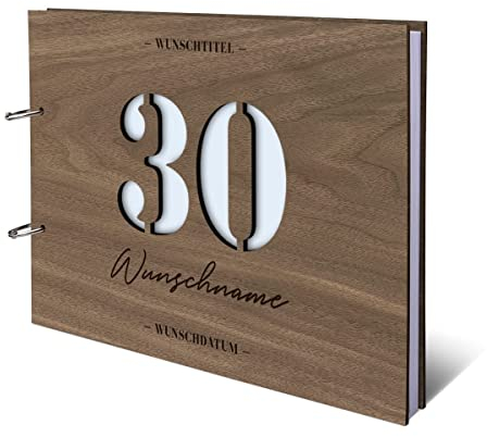 Individuelles Gästebuch zum 30. Geburtstag – Echtes Holz mit Persönlicher Gravur, Zahl ausgestanzt – hochwertige 72 Blatt / 144 Naturpapier Seiten, DIN A4 Quer – Ideal für bleibende Erinnerungen