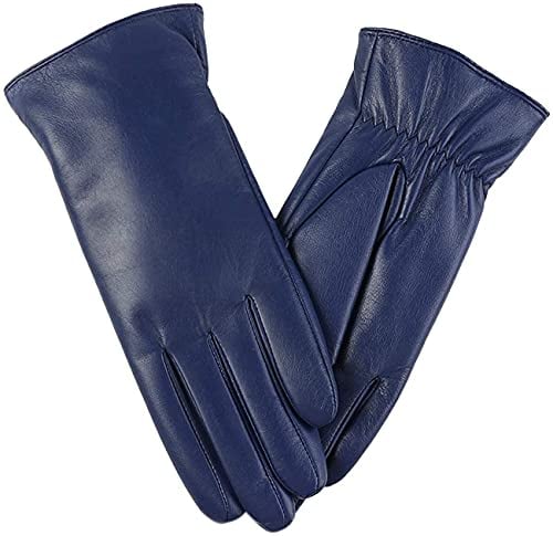 FEIQIAOSH Winter Lederhandschuhe für Damen, Kaschmir gefütterte Touchscreen-Handschuhe für SMS, Premium weiches Schaffell Warm Handschuh, blau, X-Large