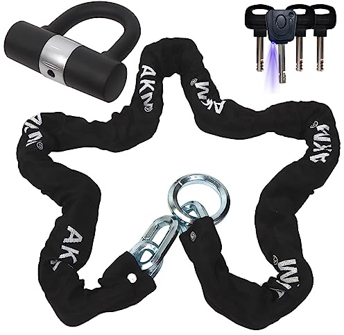 AKM Anti-Theft Motorcycle Chain Lock, 180cm Bicycle Chain Lock, 12mm Thick Security Bicycle Chain Lock with 4 Keys, 16mm U Lock, Disc Lock for Container, Trailer, ATV