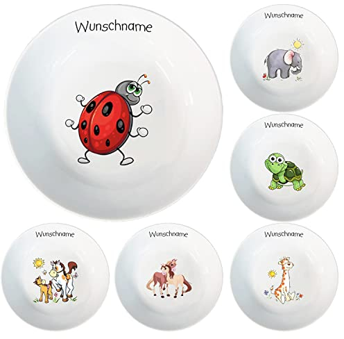 Doriantrade Kinder Müslischale Breischale Schale Porzellan Tiermotive personalisierbar mit Wunschname Name Kindergeschirr mit Namen personalisiert (Marienkäfer)