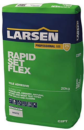 Nassboards Larsen Rapid Set Flexible Floor & Wall Tile Adhesive - Perfect for Indoor & Outdoor, Bathrooms, Patios and Home Improvement Project – Quick Drying Adhesive - White