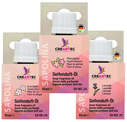 Creartec Seifenduft-Öl - 3er-Set (Kirschblüte, Pfirsich, Lavendel …)