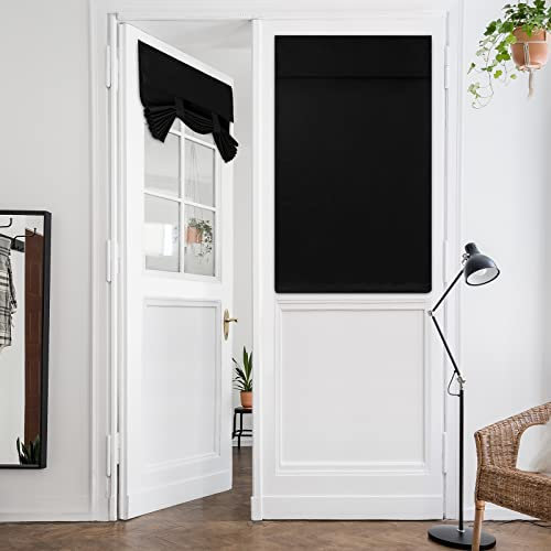 HOMEIDEAS Black French Door Curtains, 26 X 40 Inch Room Darkening, Thermal Insulated Tie Up Shades Window Curtains for Patio and Bedroom, 1 Panel