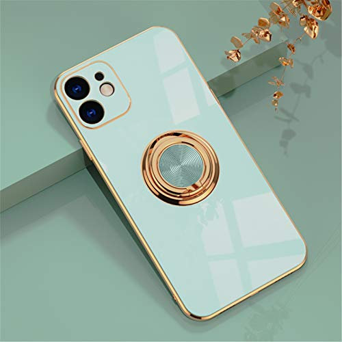 EYZUTAK Electroplated Magnetic Ring Holder Case, 360 Degree with Rotation Metal Finger Ring Holder Magnet Car Holder Soft Silicone Shockproof Cover for iPhone 11 6.1 inch - Mint Green