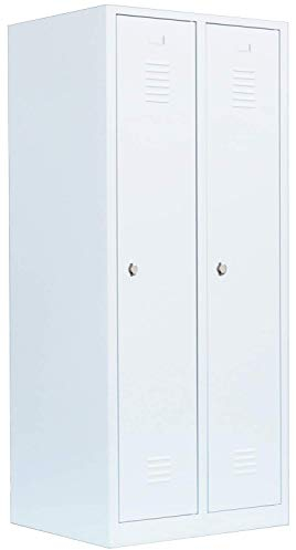 Lüllmann Spind Spindschrank für 2 Personen komplett montiert weiß 180x80x50cm Umkleideschrank Metallspind Kleiderspind 515127