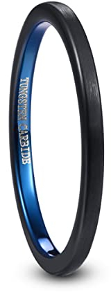 TUNGSTORY 2mm Verlobungsring für Frauen Herren Wolframkarbid Ring Damen Schwarz Blau Zweifarbig Ehering Mattes Finish Komfort Fit Größen 49.3(15.7)