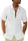 LVCBL Men's Linen Casual Shirt Lapel Relaxed Fit Shirt White 3XL