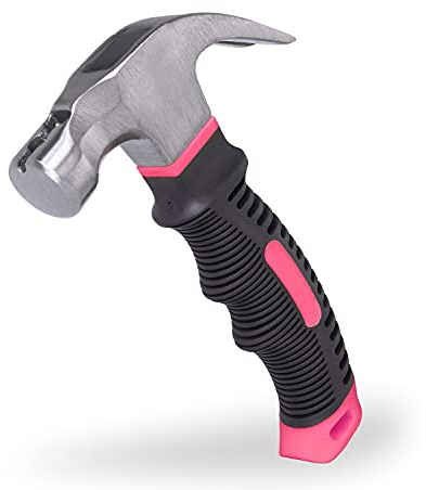 EFFICERE 8-oz. Pink Color All-Purpose Stubby Hammer with Magnetic Nail Starter, Pink for Girls, Ladies and Women | Great for General Household Projects, Garage, College Dormitory, Office and More