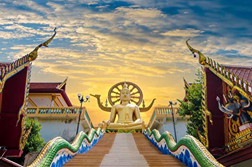BUDDHA Fototapete VLIES-300x223 cm (2933A)-Gold Skluptur Deko Asia Thailand Altstadt Wandtapete-Inkl. Kleister-Vliestapete Bild Dekoration Wand-Dekor Moderne Motiv-Tapete Panorama Poster XXL