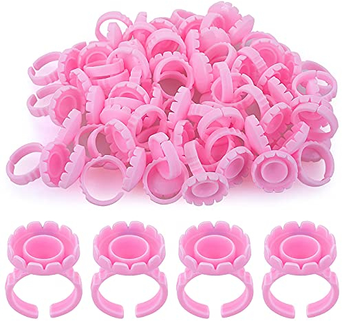 Molain 100 Stück Wimpernkleber Halter Behälter Einweg-Kunststoffringe Becher Tablett für Wimpernverlängerung Blooming Tool 2 Farben (Pink)