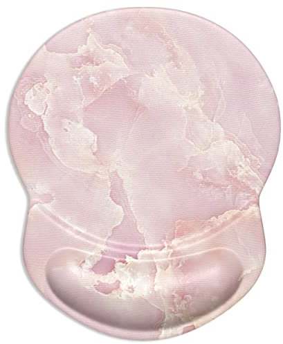 ITNRSIIET Tapis de Souris Ergonomique avec Repose-Poignet en Gel, Tapis de Souris de Jeu avec Tissu Lycra, Base antidérapante en pour Ordinateur, Maison, Bureau et Voyage, marbrure Rose pâle