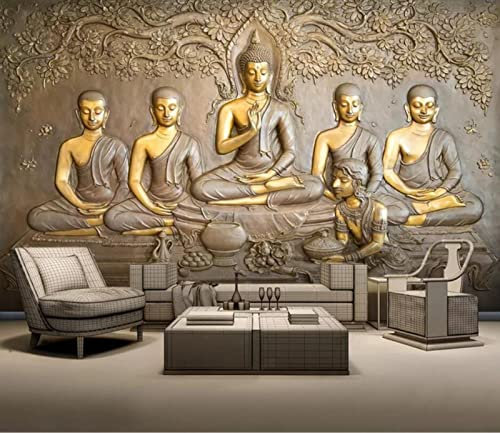 Fototapete 200x150 cm - 4 Streifen 3D goldener Buddha Vlies Tapeten Wandtapete XXL Moderne Fototapeten Wanddeko Wandkunst Wohnzimmer Schlafzimmer Büro Flur Küche TV-Hintergrund Schmücken