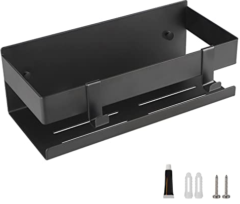 EXLECO Duschablage Ohne Bohren Duschregal Wand Edelstahl Badregal mit 2 beweglichen Haken Duschkorb Selbstklebende Badezimmer Regal Badezimmer Aufbewahrung für Shampoo und Duschgel 23CM Gebürstet