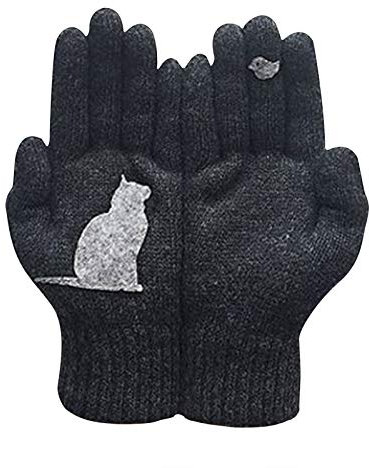 LTWOTEJNG Handschuhe Touchscreen Strick Autumn Women 's warm Handschuhe Winterdruck Woolen Katzen- und Outdoor-Handschuh Handschuhe Ohne Finger Leder Damen
