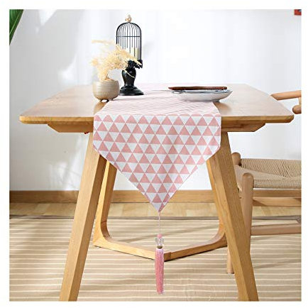 EHOMERY Tischläufer Kariert, Tischband Breit Rosa Weiß Dreieck Form Tischläufer Cotton 33x180CM