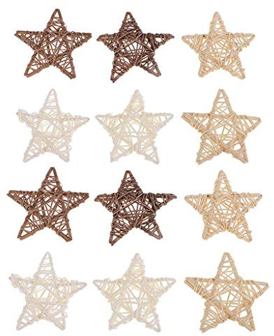 Yizunnu 12 Stück natürliche Rattan-Sterne, 6 cm, zum Basteln, sternförmige Rattan-Kugeln für Zuhause, Büro, Geschäft, Kindergarten, Hochzeit, Party, Festival, Weihnachtsdekoration