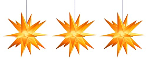 Novaliv 3x Weihnachtssterne beleuchtet LED Dekostern 55cm GELB hochwertige Kunststoffsterne mit TIMER FUNKTION 3D Stern 18 Zackig Leuchtsterne Faltstern Weihnachtslichter Winterbeleuchtung 3D Stern