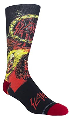 PERRI'S SOCKS Slayer Officially Licensed Dye Sublimation Crew Socks - Cushioned Novelty Rock Band Socks for Men and Women