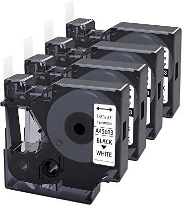 Kamo Schriftbänder 4er-Pack Kompatibel für Dymo D1 45013 (12mm x 7m) Schwarz auf Weiß, für LabelManager 120P 160 210D 220P 260P 280 350D 360D 420P LabelPoint 100 150 200 LabelWriter 400 450 DUO